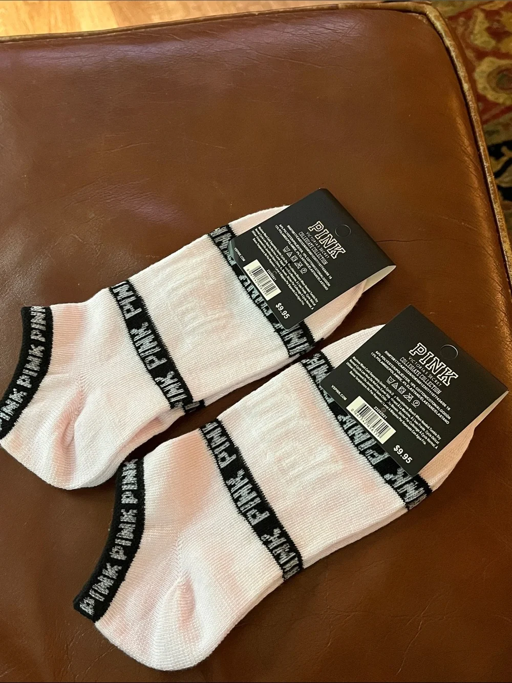 PINK Victoria's Secret Light Pink Low-Cut Athletic Socks with Black Trim